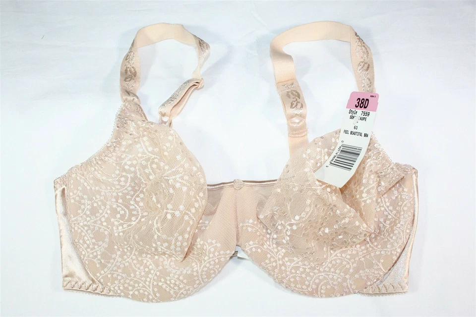 25A99 Playtex 7559 Sheer Graduated Shaping Lace Underwire Bra 38D Soft Taupe - Image 1 of 2