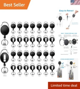 30 Pack Retractable Badge Reels Polyester Steel Carabiner Clip Keychain - Picture 1 of 8