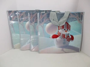 Menge 4 große Weihnachten Schneemann 16,5" x 16,5" wiederverwendbare Öko Einkaufstasche Geschenktüten - Bild 1 von 12