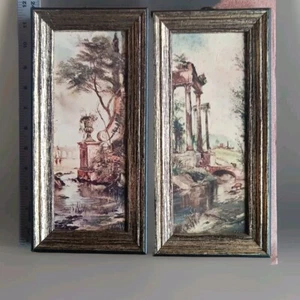 Römische Ruinen G.C. Chiabert Landschaft Fluss alt Vintage signiert Kunstwerk Keuchen Set - Bild 1 von 6