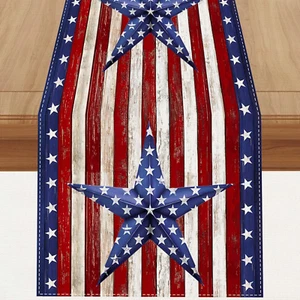 Linen Watercolor Red White and Blue American Flag Stars Table Runner 72 Inches L - Picture 1 of 12