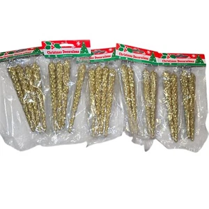20 Vintage Gold Icicles Twisted Glitter Ornaments Plastic Christmas 6" - Picture 1 of 2