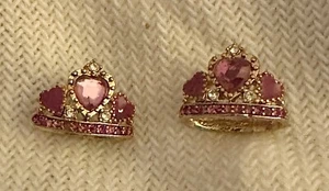 Vintage Betsey Johnson Pink Crystal Gold Tone Crown Earrings - Picture 1 of 2