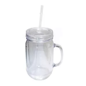 100% BPA 20 oz barattolo Mason tazza acrilica doppia parete con tazza tumbler di paglia con manico - Foto 1 di 81