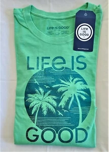 Life Is Good SS Shirt Crusher Tee RETRO PALMS Tree Beach Ocean Chest49in Mens L - Picture 1 of 6