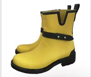 Rag & Bone Moto Yellow Ankle Rain Boots Size 35 (US 5) Chunky Heel Side Zip - Picture 1 of 10