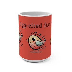 Egg-Cited for Coffee Chickens Coffee Mug - Coral Mug, Chicken Mug, Farm Decor - Imagen 1 de 5