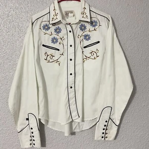 VTG Rockmount Ranch Wear Western Pearl Snap Ivory Long Sleeve Shirt Women’s XL - Picture 1 of 13