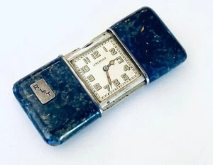 Rare & Unusual Art Deco J. Schulz Solid Silver and Enamel Pocket/ Travel Watch - Picture 1 of 16