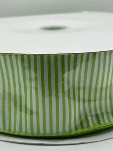 Mint Green And White Striped Wired Ribbon 2.5”x 50 Yards Spring Easter - Picture 1 of 4