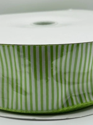 Mint Green And White Striped Wired Ribbon 2.5”x 50 Yards Spring Easter - Image 1 of 4