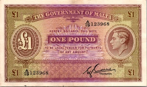 Malta 1 Pfund 1940 Pick # 20b XF - Bild 1 von 2