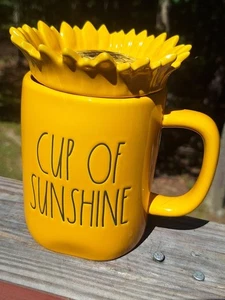 Rae Dunn "Cup Of Sunshine" 20 Oz Mug Sunflower Lid Bright Yellow Heavy D Handle - Picture 1 of 10