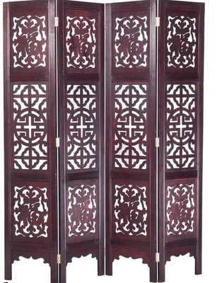 Vintage Oriental Style 4 Panels Screen Room Divider FUR1009 - Image 1 of 4