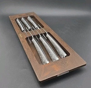 Vintage MCM Carvel Hall Edelstahl Steakmesser 6er Set in Halter - 8" - Bild 1 von 6