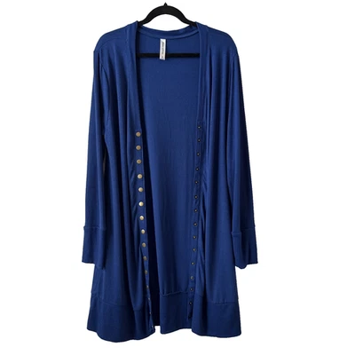 Cárdigan ajustado Zenana Outfitters para mujer 3X Preppy azul cobalto a presión Longline Foto 1 de 4