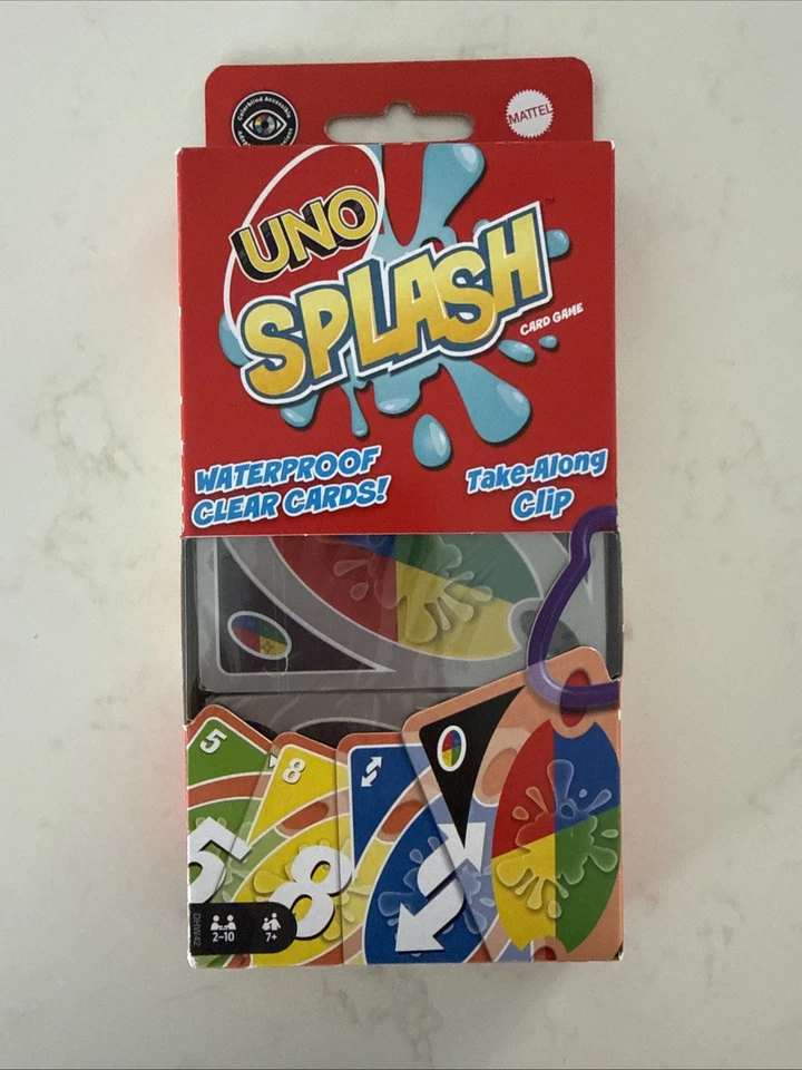 UNO Splash Card Game With Water Resistant Plastic Cards & Clip Brand New - Image 1 of 1