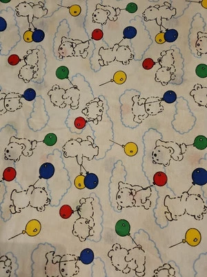 2yds ×58"  Vtg Nursery Baby Toddler Knit Fabric Bears Clouds Balloons Red Blue - Image 1 of 3