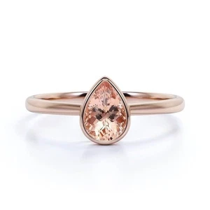 Anello di Fidanzamento Solitario Morganite Pesca Naturale con Oro Rosa Massiccio 18k L035 - Foto 1 di 4