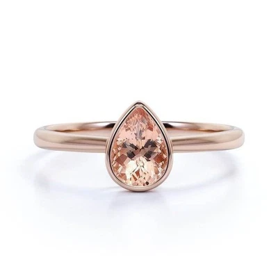 Anillo de compromiso solitario de morganita melocotón natural con oro rosa sólido de 18 k L035 Foto 1 de 4