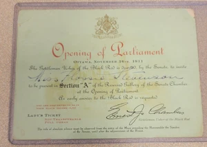 1911 ERÖFFNUNG DES PARLAMENTS EINLADUNG EINLADUNG OTTAWA KANADA DAMENTICKET - Bild 1 von 3