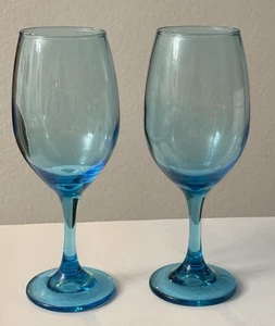 Set of 2 Vintage Cristar Rioja Sky Blue Water/Wine Goblets 8 1/8" Tall Colombia - Picture 1 of 13