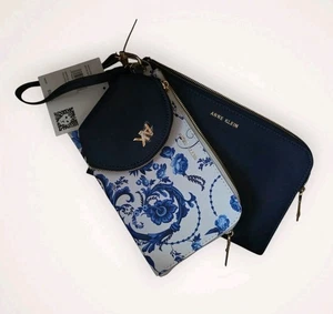 Anne Klein Trio Pouch Wristlet Set Zippered Midnight - Picture 1 of 14