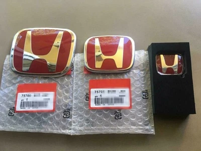 Set of 3 Red H Emblem Front Rear Steering Badge Fit 2006-15 Honda CIVIC LX SI DX - Image 1 of 4