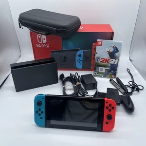 Nintendo Switch Video Game Console HAC-001(-01) Red/Blue W/ Original Box & Case - Picture 1 of 11