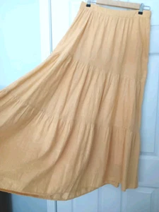 Cremieux skirt long peasant tiers cotton linen blend butter yellow S COTTAGECORE - Picture 1 of 8
