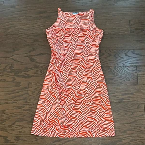 J. Mclaughlin Red/White Zebra Catalina Cloth Sleeveless Halter Dress Size XS - Picture 1 of 10