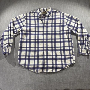 LL Bean Shirt Mens Large Blue White Plaid Button Down Corduroy Pocket Casual - Picture 1 of 7