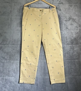 Talbots Chino Pants Women Size 12 Mustard Relaxed Fit Embroidered Hummingbirds - Picture 1 of 11