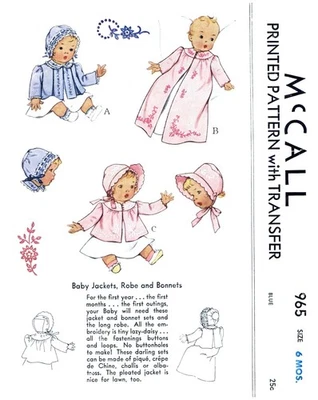 McCall 965 Pattern Baby JACKET BONNET  Hat Toddler BABY GIRL Embroidered - Image 1 of 4