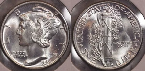 Moneda de diez centavos Mercury 1942 P gema ¡bandas completas! De un rollo OBW 42P683 - Imagen 1 de 3