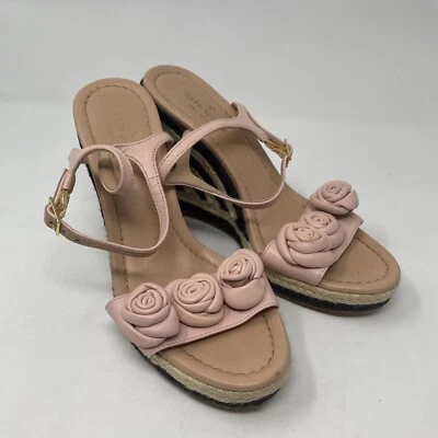 Sandalias de cuña Kate Spade NY rosa roseta alpargata talla 7 cuero tacón floral Foto 1 de 4