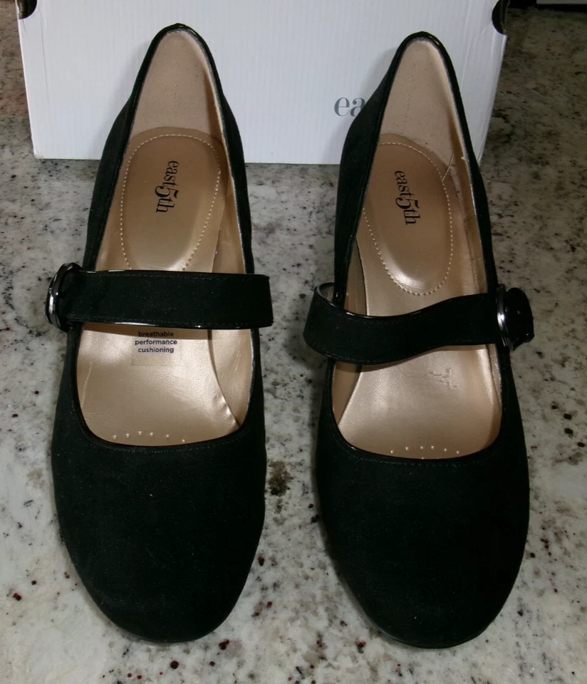 East5th Size 9 Medium Black Velvet Shoes with Strap 2 3/4" Women's Heels - Image 1 of 4