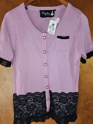 TWELVE BY TWELVE Los Angeles Cute Pink Sweater Large Lace Button Up NWT Barbie - Image 1 of 4
