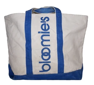 Vintage FABRIKO Small Ivory & Blue Canvas BLOOMIE'S Tote BagUSA 11x11 - Imagen 1 de 13