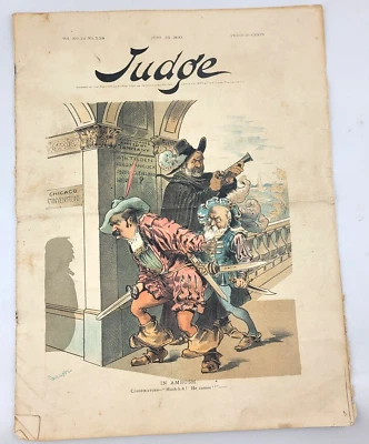 Vintage Judge Magazine - June 25, 1892 "In Ambush" Political Satire - Ads Gillam - Image 1 of 4