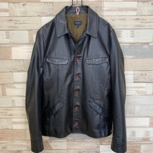 Paul Smith Cowhide Leather Jacket Blouson Car Coat Men Size L Black Genuine USED - Picture 1 of 10