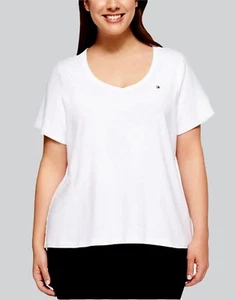 Womens Shirt Top Tee XL 0X 1X White NEW Tommy Hilfiger T-Shirt PLUS NEW Z304 - Picture 1 of 2
