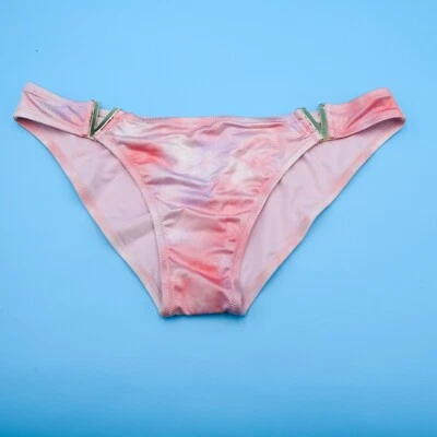 Victorias Secret XL Pink Tie Dye Brazilian Metal V Bikini Bottom Swimwear VS New - Image 1 of 4