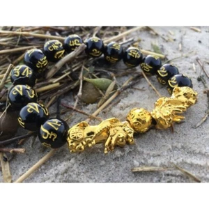 Feng Shui nero Pixiu Pi Yao Mantra perle 11 mm - Foto 1 di 5