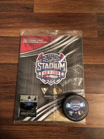 Chicago Blackhawks 2014 Stadium Series Set - Program, Pin, and Puck Cover