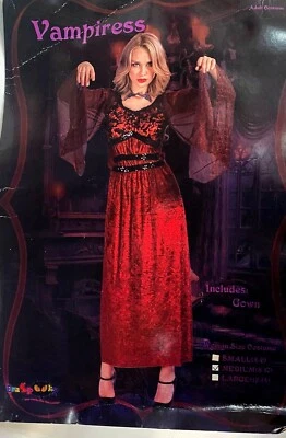 Vampire Witch Medieval Costume Dress Gothic Woman's M Halloween Red Velour - Image 1 of 4
