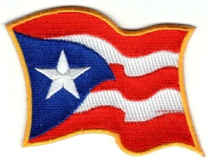 PUERTO RICO ONDEANDO BANDERA BORDE DORADO 3 1/2" Parche Hierro Bordado - Imagen 1 de 1