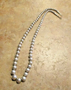 23.5" GEM !! Vintage Navajo Graduated Sterling Silver PEARLS Bead Necklace - Picture 1 of 9