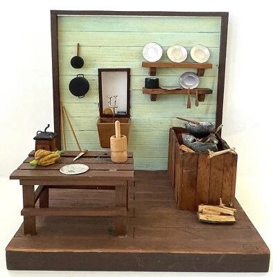 Edwin Baez Artisan Country Kitchen Folk Art Wood Handmade Diorama Puerto Rico - Image 1 of 4