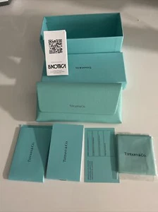 TIFFANY & CO GLASSES LEATHER CASE, BOX, CLEANING CLOTH. CERTIFICATE AND MANUFAC - Picture 1 of 13